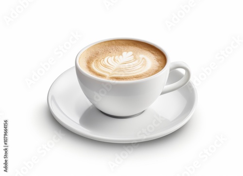 A Cup of Cappuccino with Latte Art on a Saucer