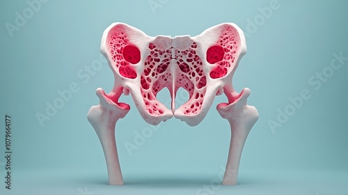 Detailed Cross Section View of Human Pelvis Skeletal Structure and Anatomy Highlighting Bones Joints and Organs within the Pelvic Region photo