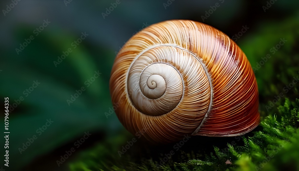 Natural macro shot. Snail shell close-up, botanical textures, high-detail environment, 3D illustration. Natural macro shot. Snail shell close-up, botanical textures, high-detail environment, 3D illustration.