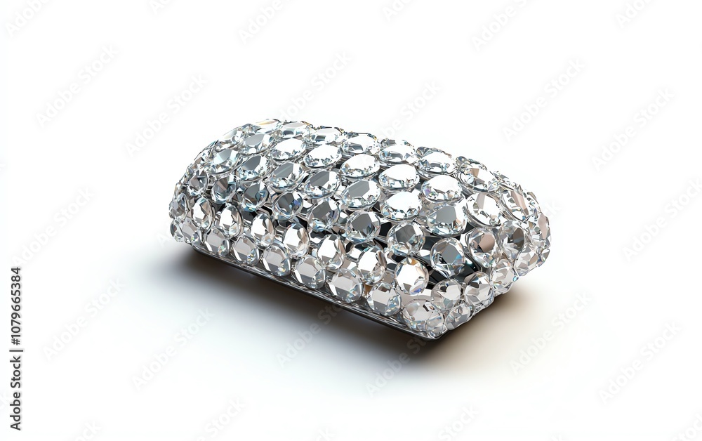 Glittering silver gem-encrusted object on a white isolated background. Glittering silver gem-encrusted object on a white isolated background.