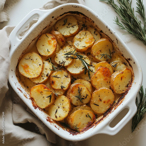 Savor the Flavor: Roasted Potatoes with Rosemary in a White Dish