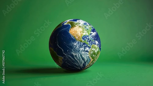 Our Fragile Planet: A single Earth globe, centered against a vibrant green background, symbolizes our shared responsibility for environmental protection and sustainability.