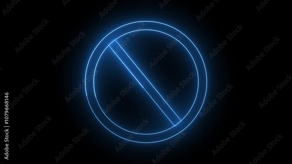 neon glowing red prohibited sign no icon warning or stop symbol safety danger isolated animation on a black background. neon glowing red prohibited sign no icon warning or stop symbol safety danger isolated animation on a black background.