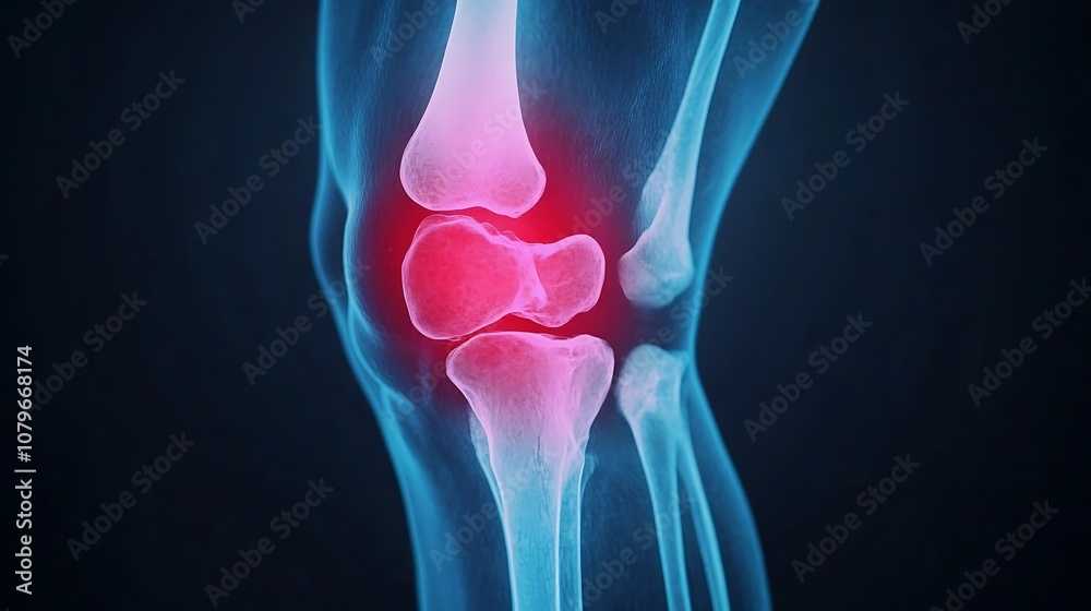 Close up X ray Image of Injured Knee Joint Revealing Skeletal Structure ...