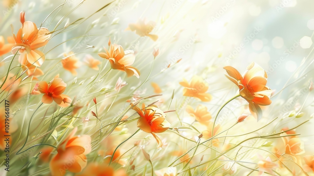 Delicate Peach Blossoms in a Soft, Sunny Meadow Delicate Peach Blossoms in a Soft, Sunny Meadow