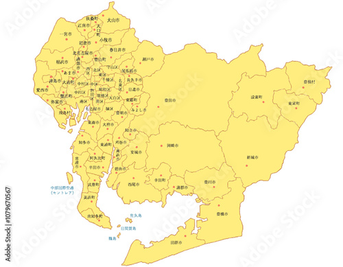 愛知県　地図　黄色　イラスト