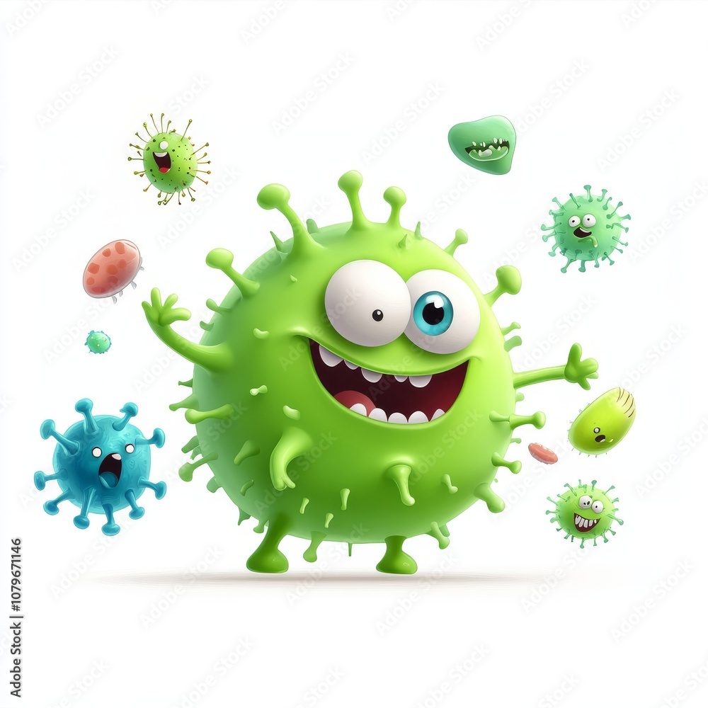 Fototapeta premium Friendly Cartoon Germ Character on White Background