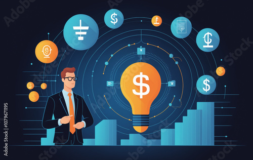 illustration of businessman with ideas to increase investmen 