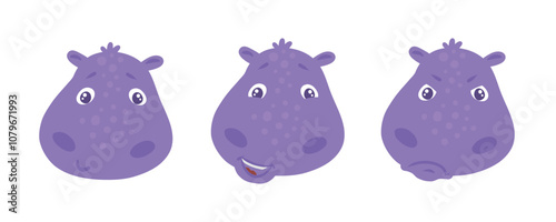 Purple hippopotamus set emotions