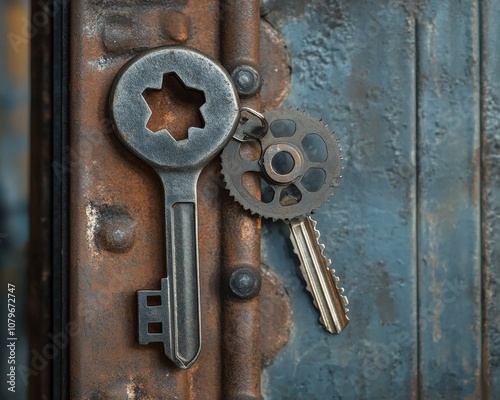 Rusty Keys on a Metal Surface.