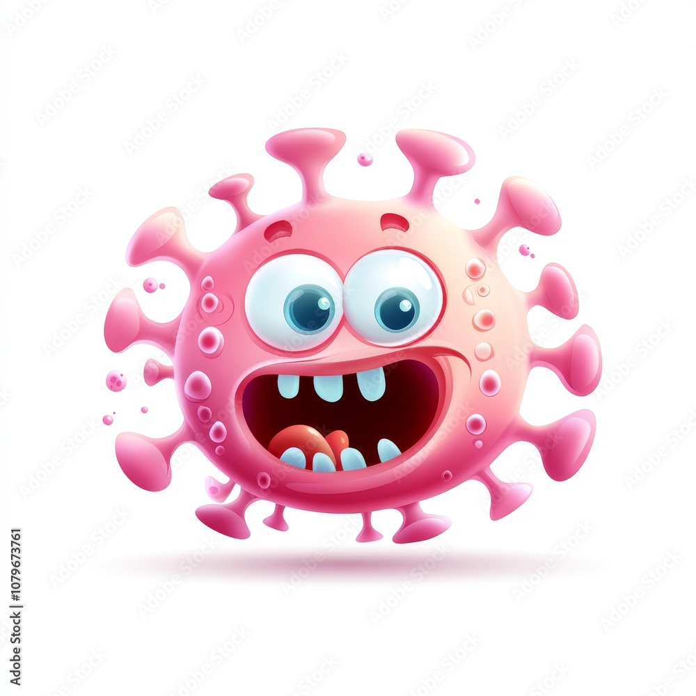 Obraz premium Colorful Cartoon Virus Character on White Background