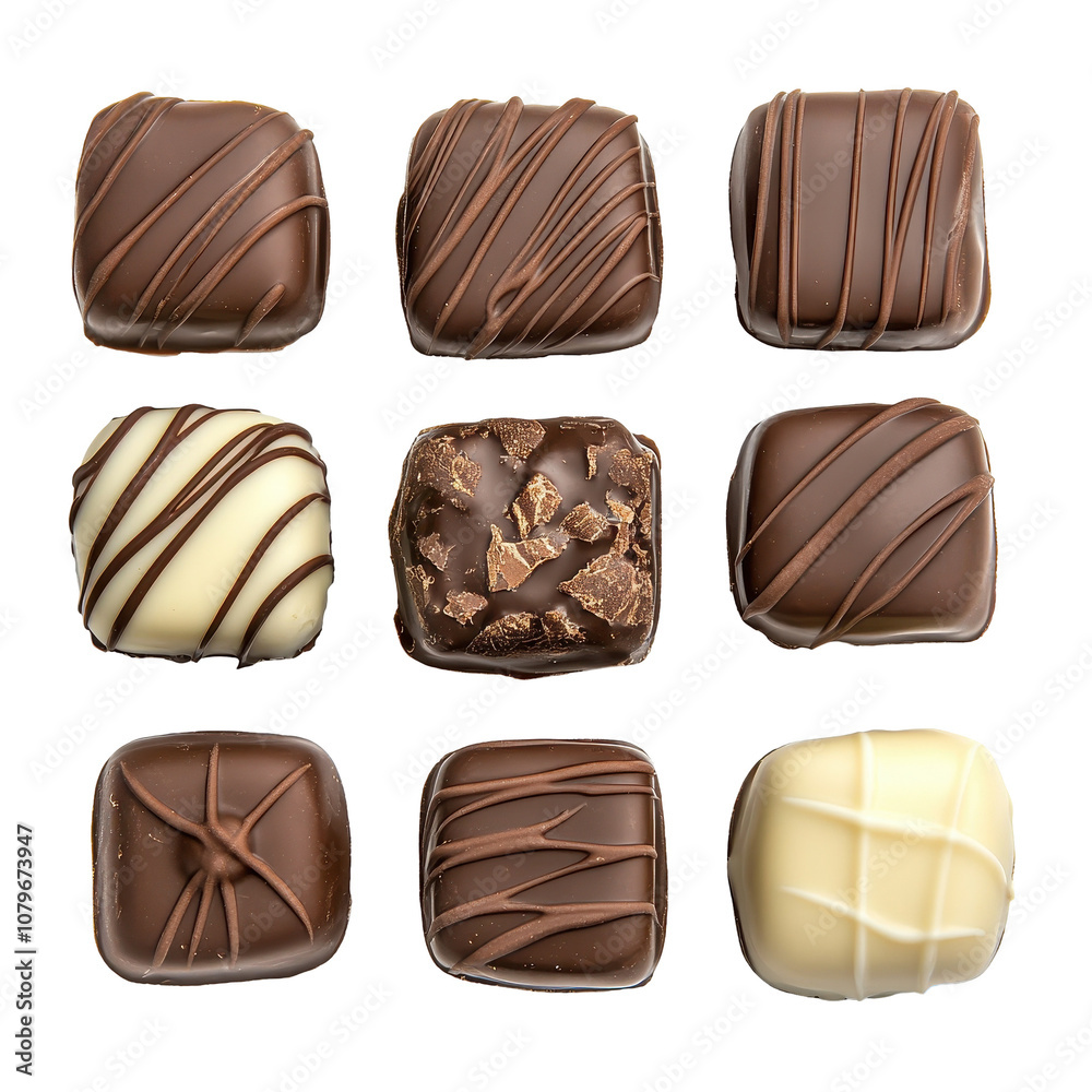 Assorted gourmet chocolates on display. transparent background Assorted gourmet chocolates on display. transparent background