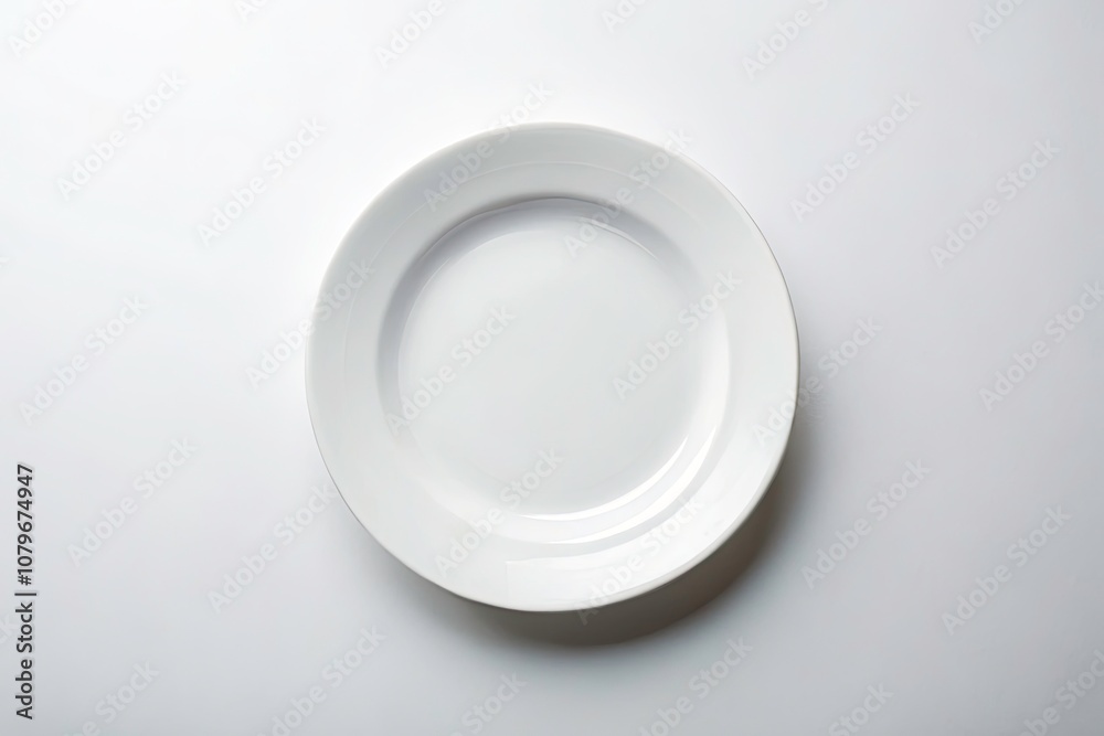 Minimalist Silhouette of Empty White Ceramic Plate on White Background - Perfect for Food Photography, Table Settings, and Culinary Presentations