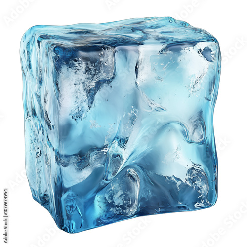 Cool Blue Ice Cube on Transparent Background