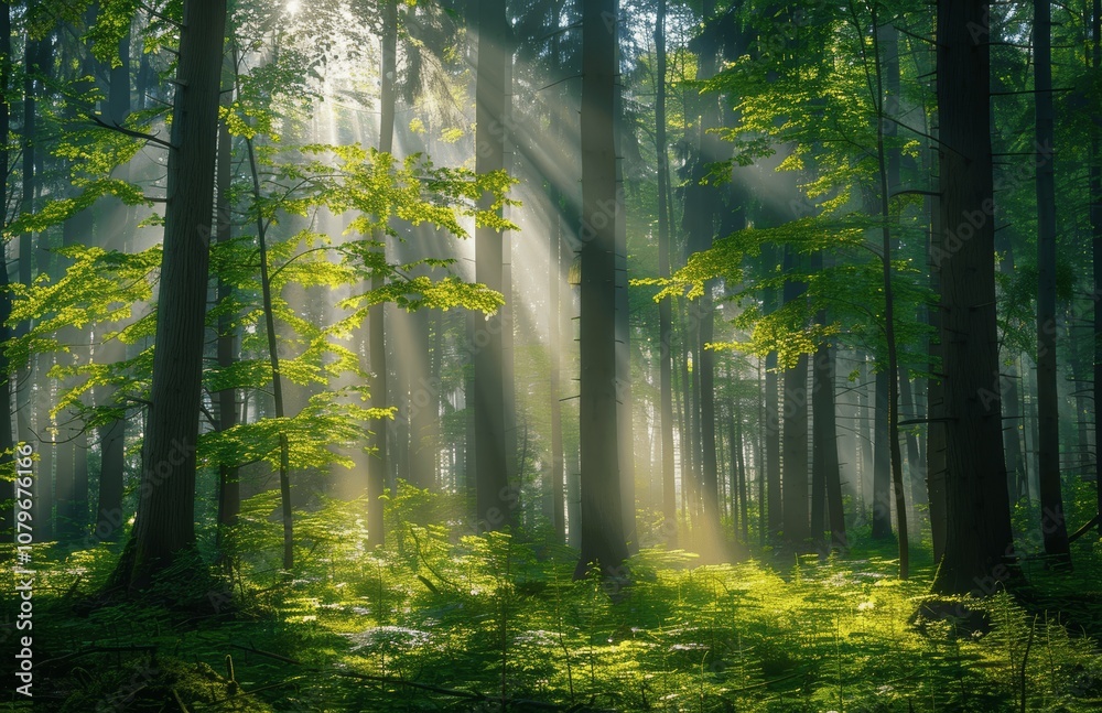 Fototapeta premium Sunlit Spring Forest