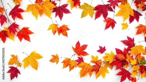 Colorful autumn leaves falling against a white background, orange, autumn