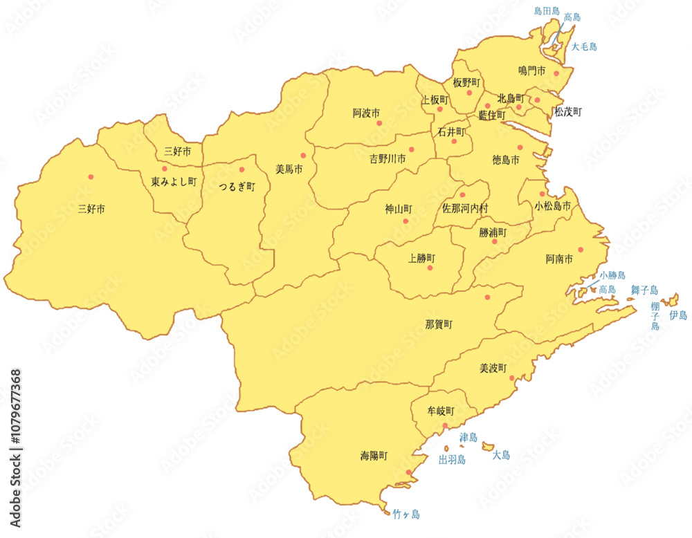 Obraz premium 徳島県 地図 黄色 イラスト