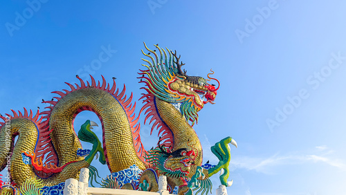 Wallpaper Mural Golden Chinese Dragon Statue with blue sky in Nakhon Sawan Park Torontodigital.ca