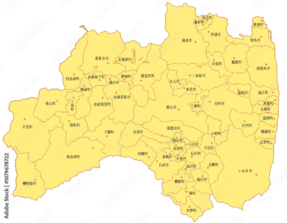 Obraz premium 福島県 地図 黄色 イラスト