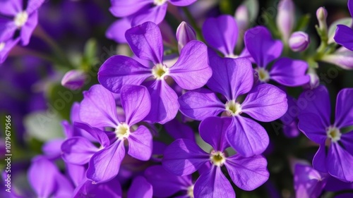 A close-up shot of vibrant purple flowers in full bloom, showcasing their delicate petals and vivid color, vibrant, plant