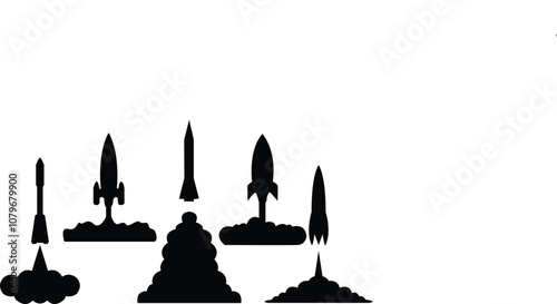 Set of rocket vector icons, Launch spaceship or spacecraft,Rocket fast flying for space