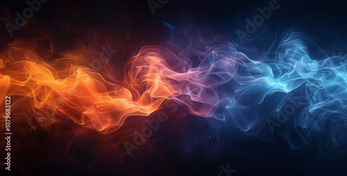 4K Vibrant Orange Blue Gradient Background with Grainy Texture and Abstract Smoke