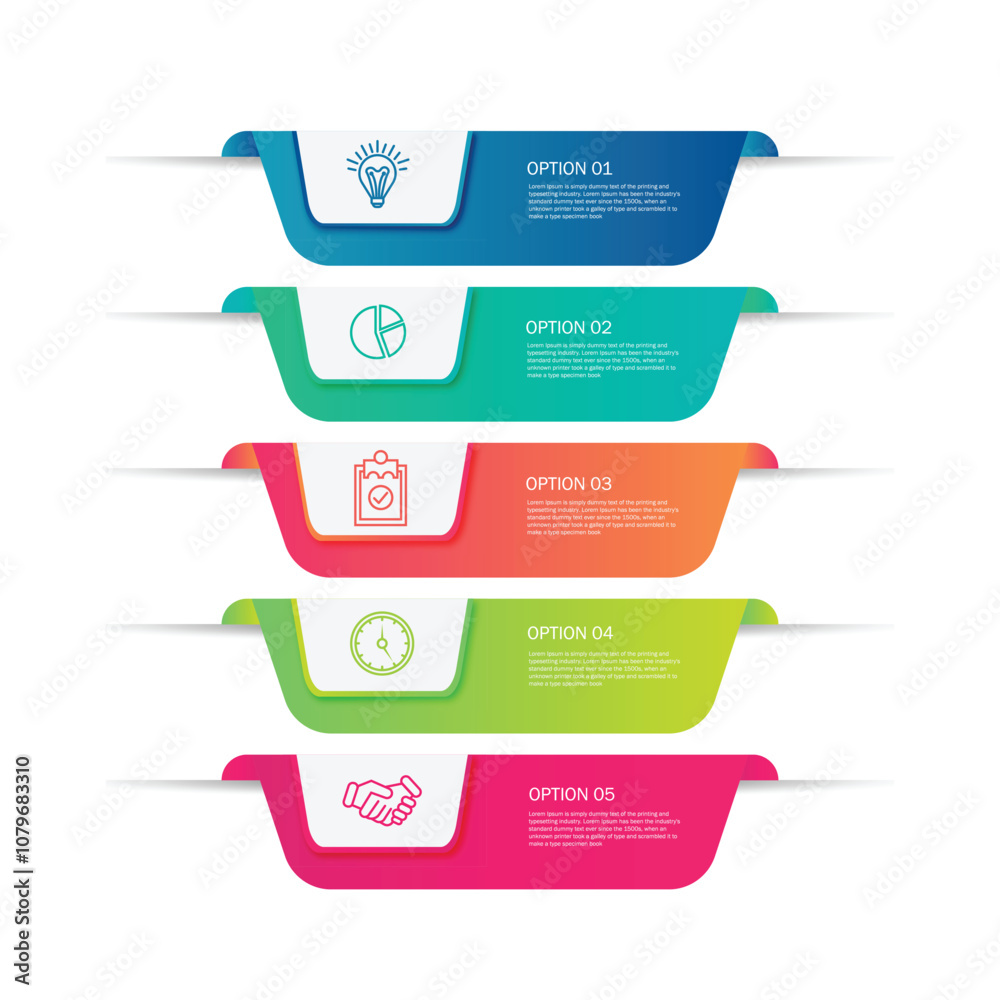 Ribbon banner design. Infographic labels or tabs with 5 options Ribbon banner design. Infographic labels or tabs with 5 options