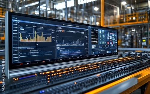 Advanced dashboard in a hightech industrial setting, displaying realtime analytics and performance charts, driving datadriven decisions with cuttingedge technology