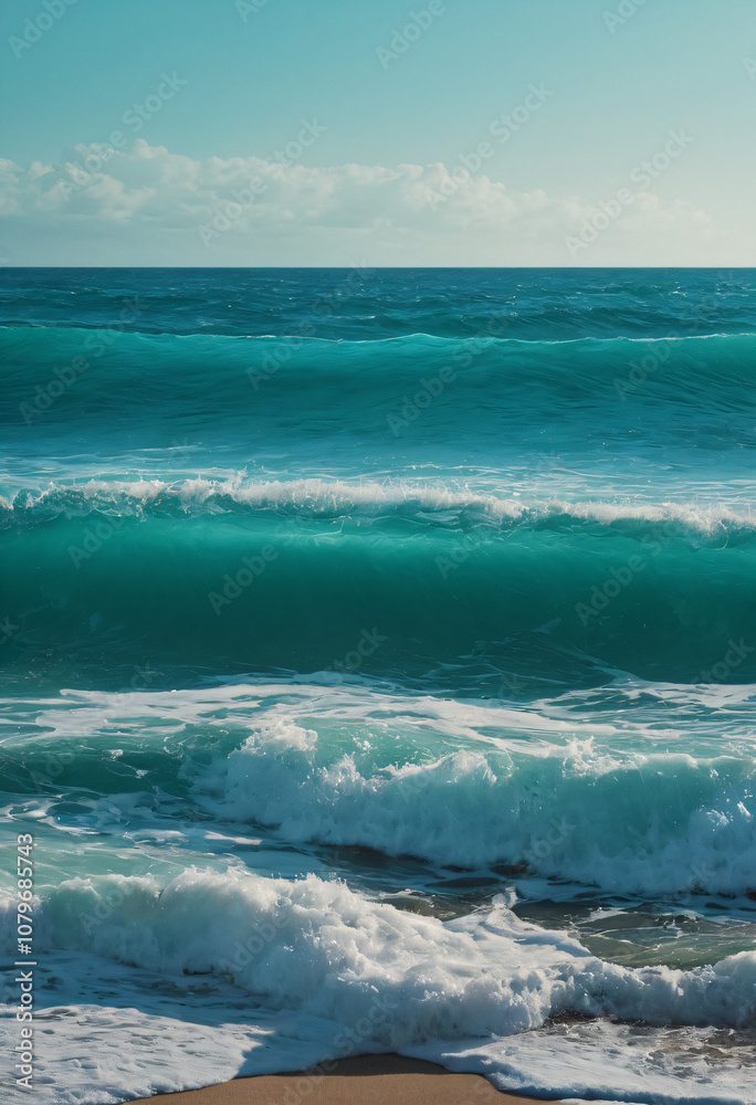 Serene ocean waves in 3D turquoise tones, creating a calming, natural atmosphere. Perfect for those seeking a tranquil escape right on their screen. Ai generated image. Serene ocean waves in 3D turquoise tones, creating a calming, natural atmosphere. Perfect for those seeking a tranquil escape right on their screen. Ai generated image.