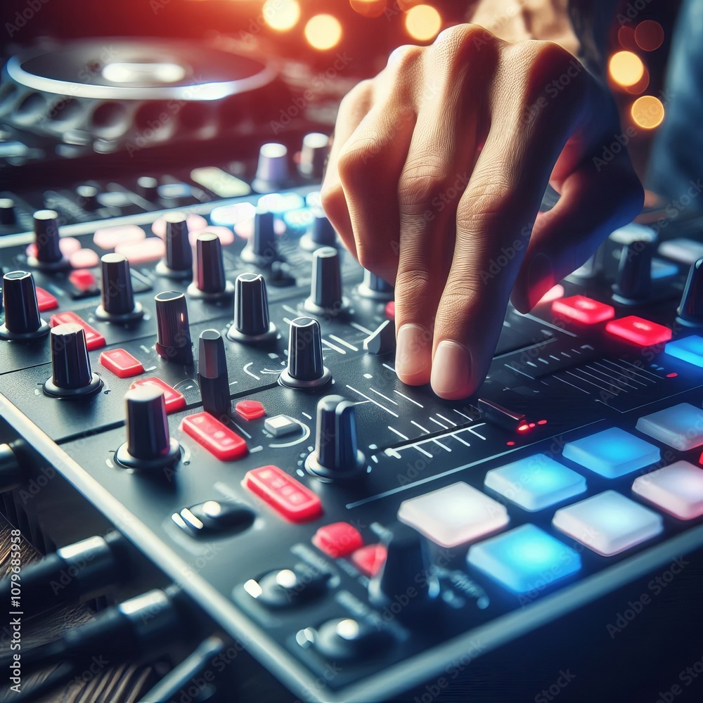 DJ Mixing on a Digital Controller A close up of a DJ's hands mix DJ Mixing on a Digital Controller A close up of a DJ's hands mix