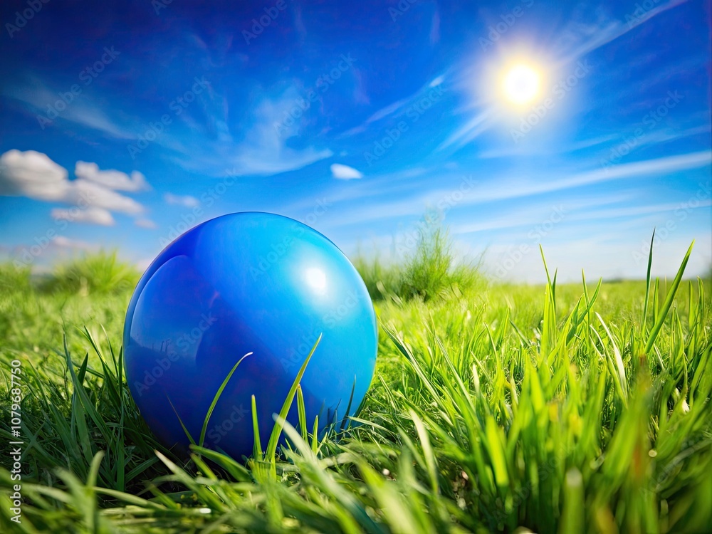 Vibrant Blue Ball on Soft Grass with Ample Copy Space for Creative Designs and Marketing Materials Vibrant Blue Ball on Soft Grass with Ample Copy Space for Creative Designs and Marketing Materials