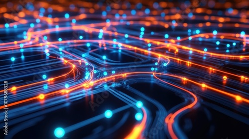 Digital nodes linked by glowing paths