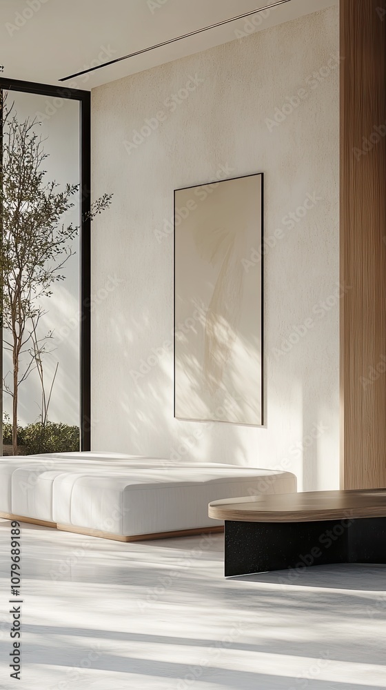 Minimalist Modern Living Room with Large Windows and Natural Light Featuring Elegant Furniture and Neutral Tones Minimalist Modern Living Room with Large Windows and Natural Light Featuring Elegant Furniture and Neutral Tones