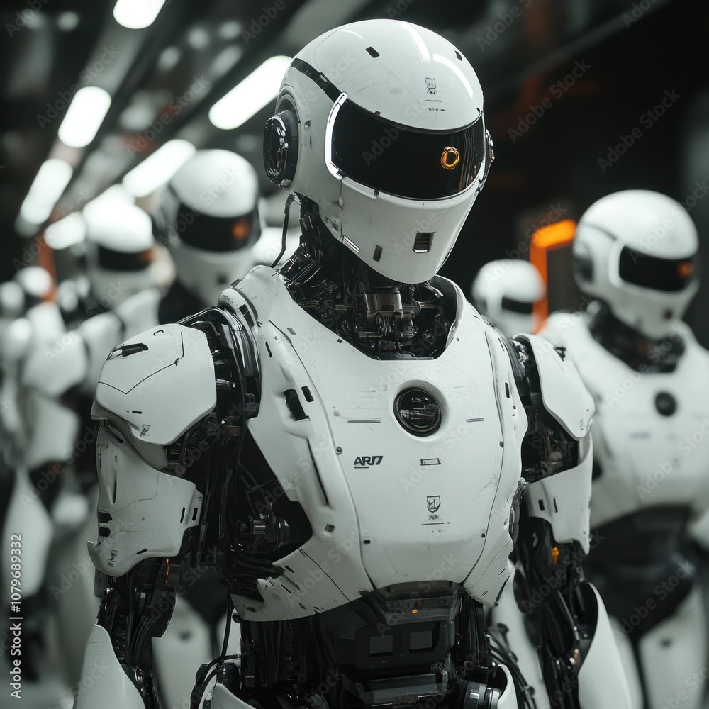 Futuristic Robot Army in an Industrial Setting Futuristic Robot Army in an Industrial Setting