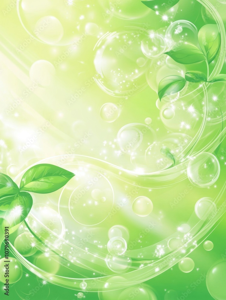 A vibrant green background with leaves and bubbles, evoking freshness and nature. A vibrant green background with leaves and bubbles, evoking freshness and nature.