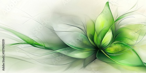 Abstract green floral design with soft lines and shapes, evoking tranquility and nature.