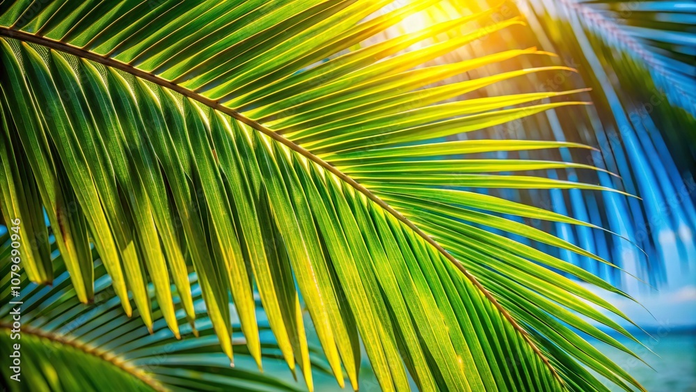 Fototapeta premium Close-up shot of palm frond texture, perfect for a tropical background