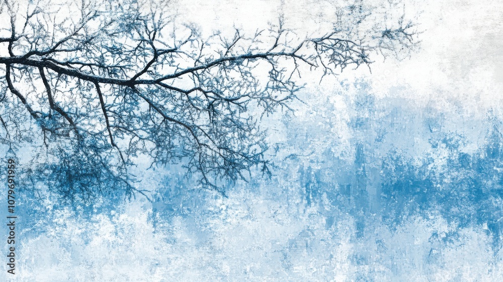 Close-up of a frosty tree branch with a snowy background Close-up of a frosty tree branch with a snowy background