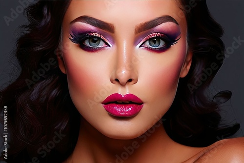 makeup artist perfect contouring artistic eyeshadow glossy lips photo