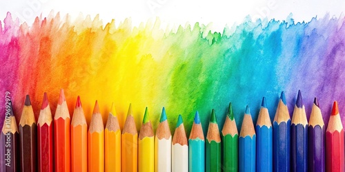 Close-up artwork of colored pencil and watercolor on white background photo