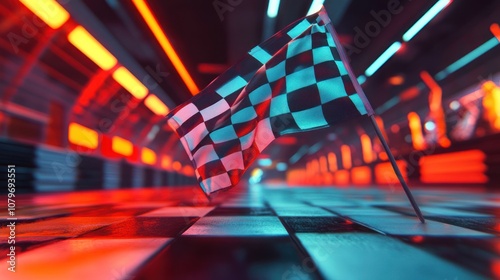 Checkered Flag Race Finish Line Neon Lights