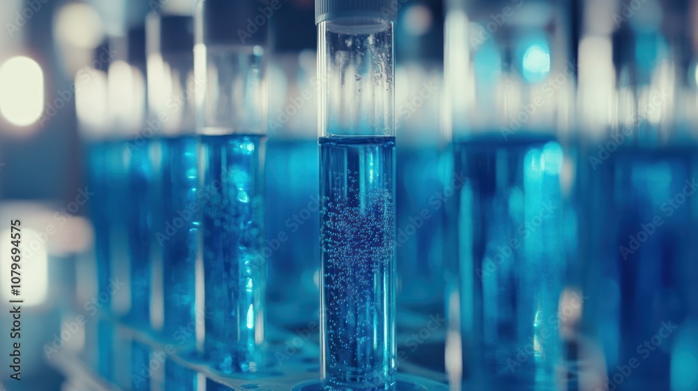 Test Tubes Filled with Blue Liquid