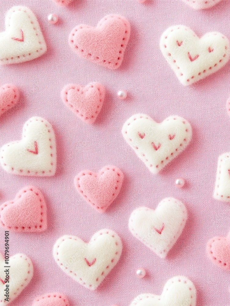 Obraz premium A phone wallpaper with a pastel aesthetic, featuring a pink and white heart pattern, a pink background, with generative ai
