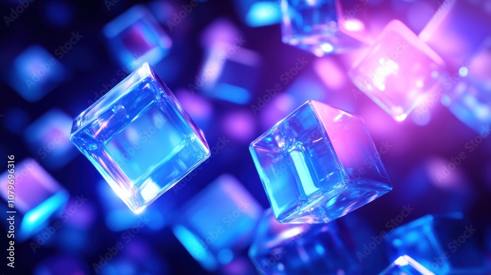 Abstract Glass Cubes in Neon Lights Abstract Glass Cubes in Neon Lights