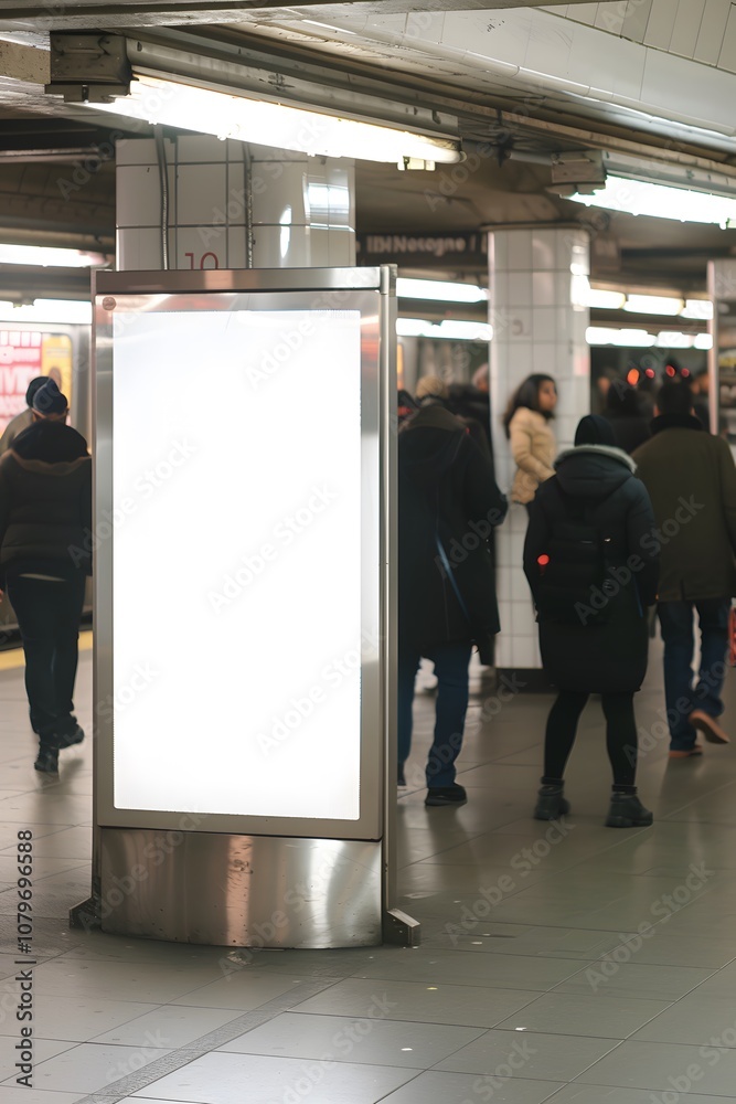 A blank digital billboard in the subway station mockup A blank digital billboard in the subway station mockup
