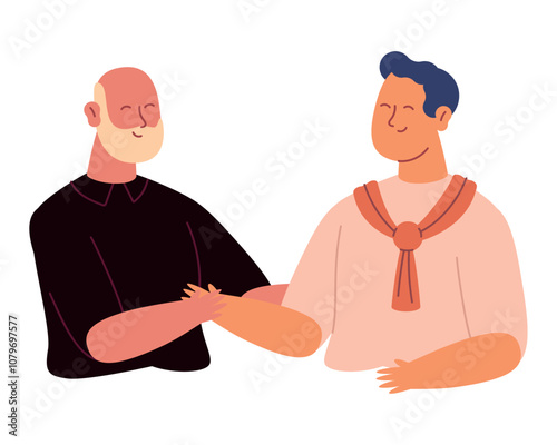 grandpa and grandson hugging characters