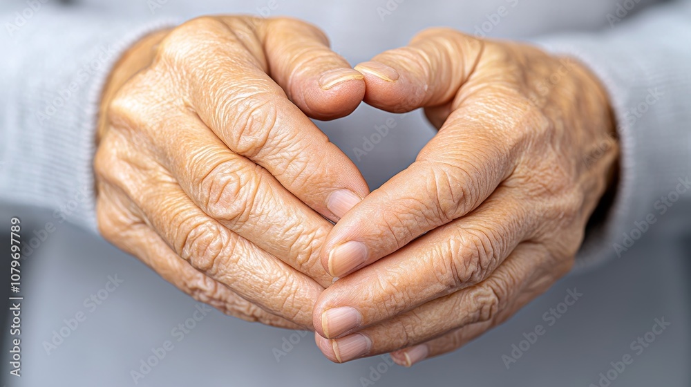 Fototapeta premium Hands gripping tightly reflecting physical symptoms of social anxiety disorder