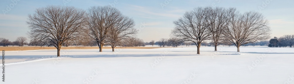 A serene winter landscape featuring bare trees and a blanket of snow. A serene winter landscape featuring bare trees and a blanket of snow.