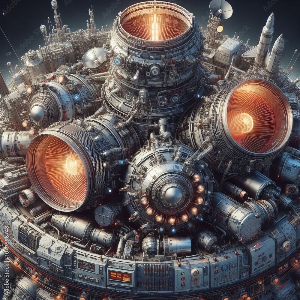 Spacecraft Engines A detailed illustration of a spacecraft's eng Spacecraft Engines A detailed illustration of a spacecraft's eng