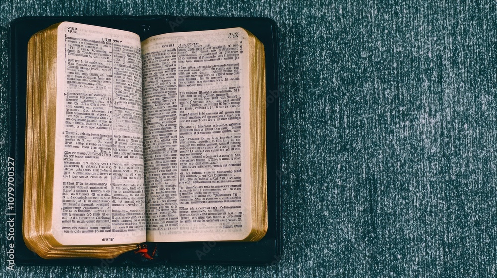 Obraz premium An open book on a textured surface, likely a Bible, emphasizing reading and reflection.